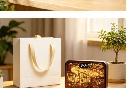 Clock lamp in a white gift bag