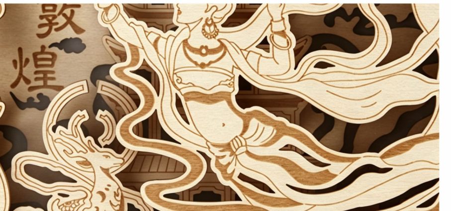 Close-up of Dunhuang carving details with deer and celestial motifs