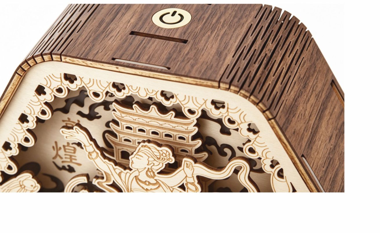 Walnut frame of a Dunhuang themed carving lamp