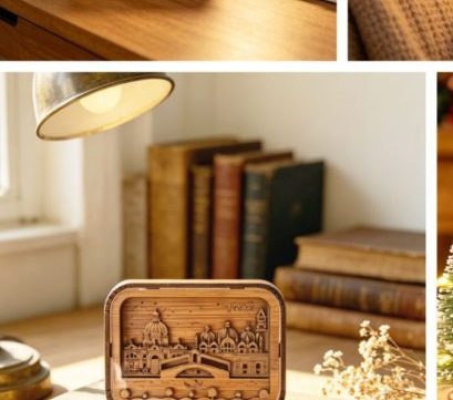 Framed rectangular woodcarving lamp