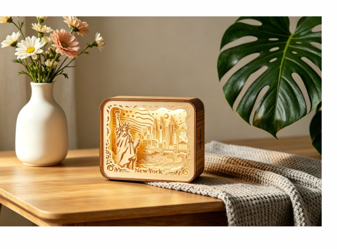 New York woodcarving lamp in daylight