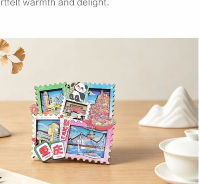 Colorful city scene magnet collection