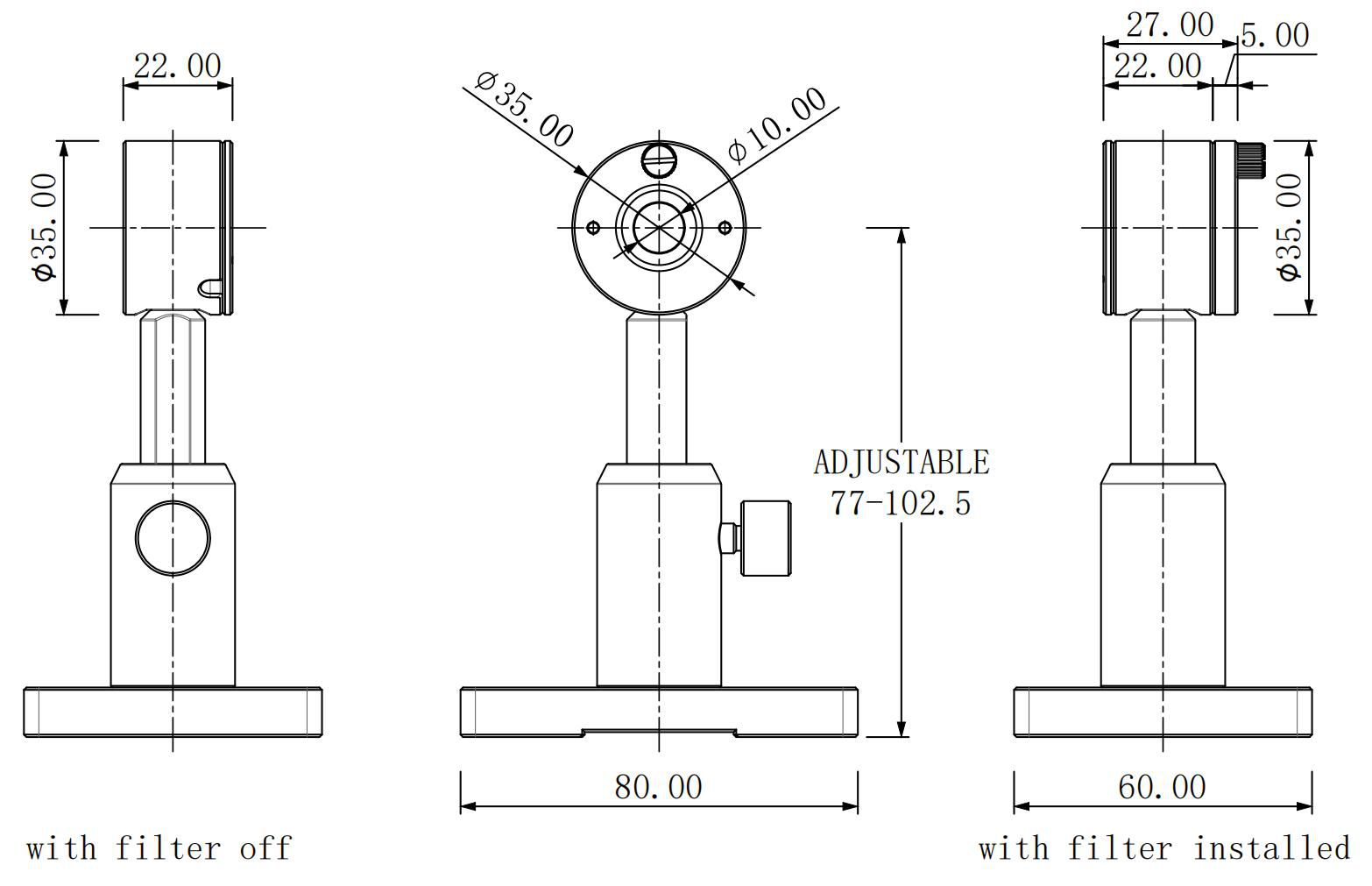 Photodiode probe dimensions